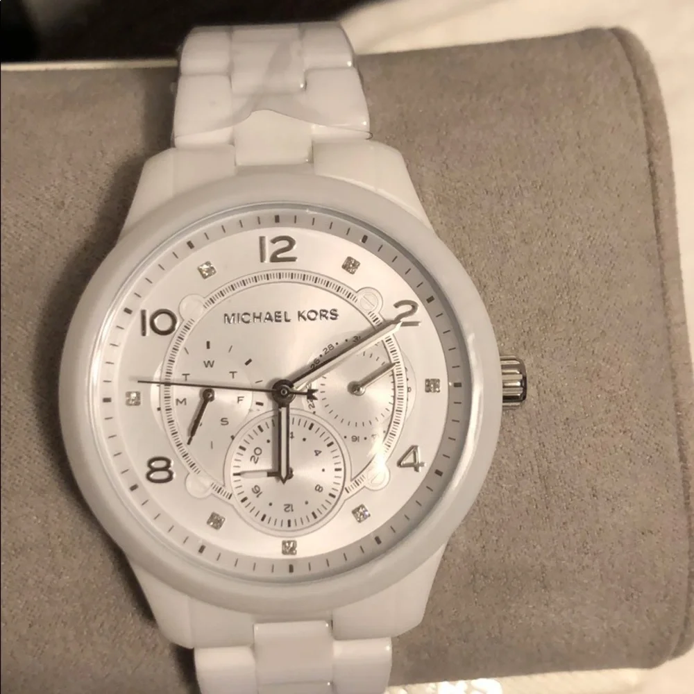 Authentic Michael Kors white ceramic runway watch